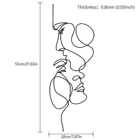 Modern svarta metall ansiktslinjer väggkonst – minimalistisch järnskulptur för stiliga bostadsutrymmen Carvallo