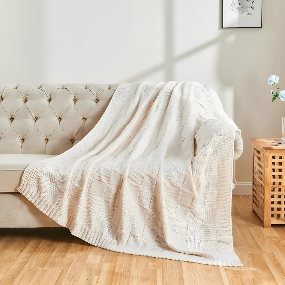 MonoWeave Pläd – Elegant Stickad Filt Hemnix