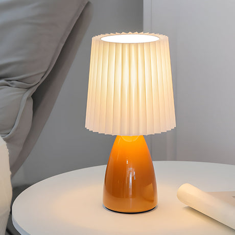 12 tum plisserad tygbordslampa med glasbas och USB-dimmbar lampa Carvallo