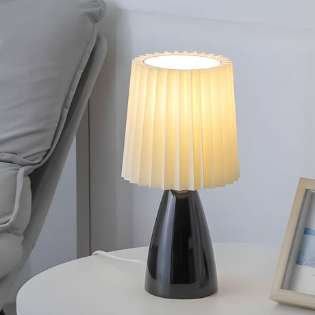 12 tum plisserad tygbordslampa med glasbas och USB-dimmbar lampa Carvallo