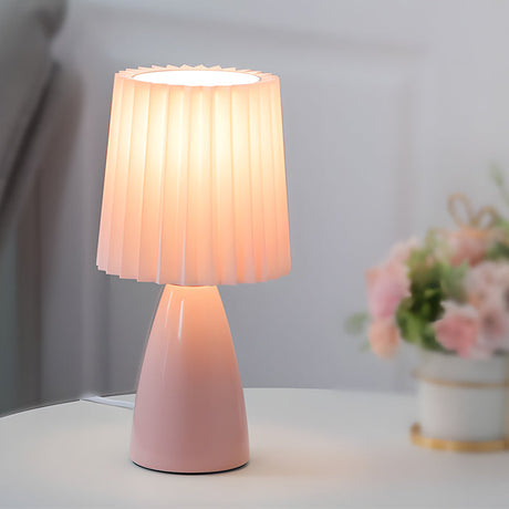 12 tum plisserad tygbordslampa med glasbas och USB-dimmbar lampa Carvallo