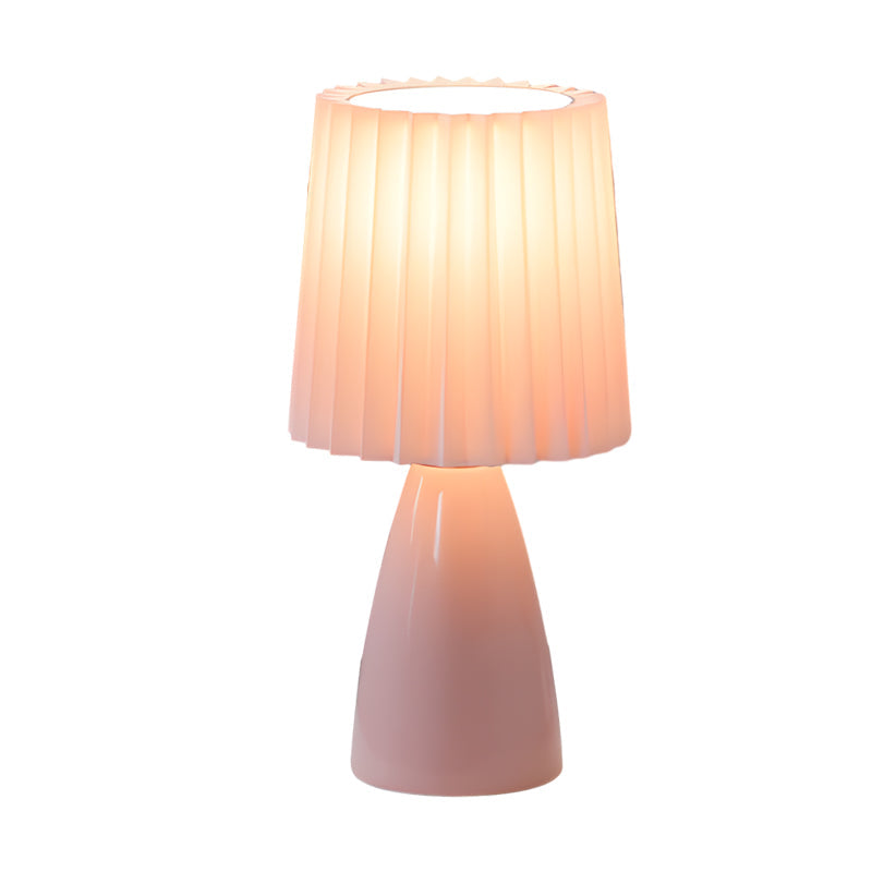 12 tum plisserad tygbordslampa med glasbas och USB-dimmbar lampa Carvallo