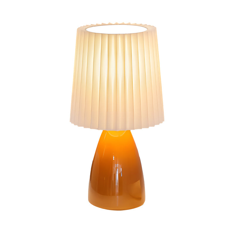 12 tum plisserad tygbordslampa med glasbas och USB-dimmbar lampa Carvallo