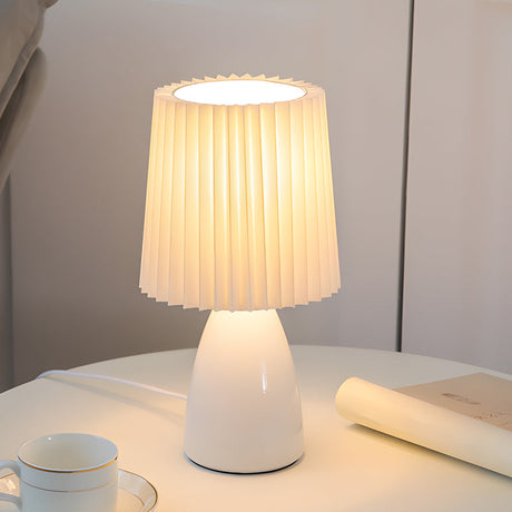 12 tum plisserad tygbordslampa med glasbas och USB-dimmbar lampa Carvallo