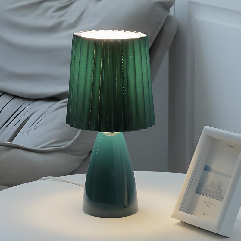 12 tum plisserad tygbordslampa med glasbas och USB-dimmbar lampa Carvallo