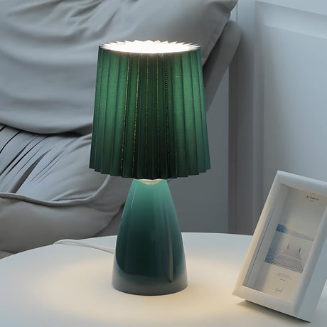 12 tum plisserad tygbordslampa med glasbas och USB-dimmbar lampa Carvallo