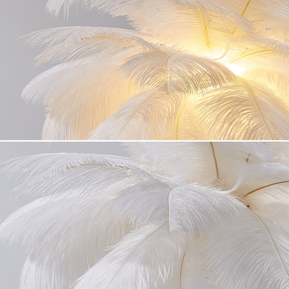 Art Deco Feder Guld Gildad Bords Lampa Med Mjuk Ljus Carvallo