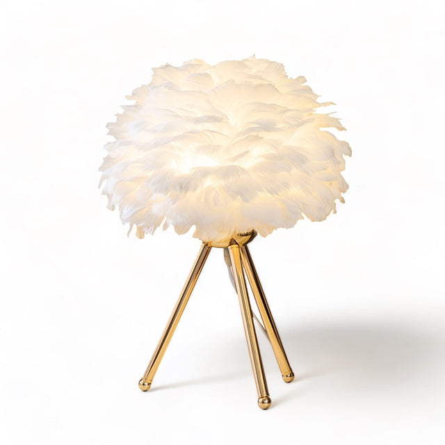 Elegant fjädrar bordslampa med mjukt gyllene ambient ljus Carvallo