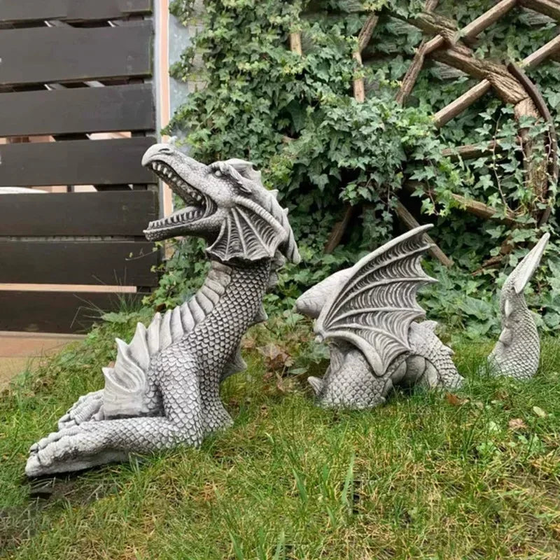 Giant Wooden Dragon Sculpture for Gothic Garden Decor Carvallo