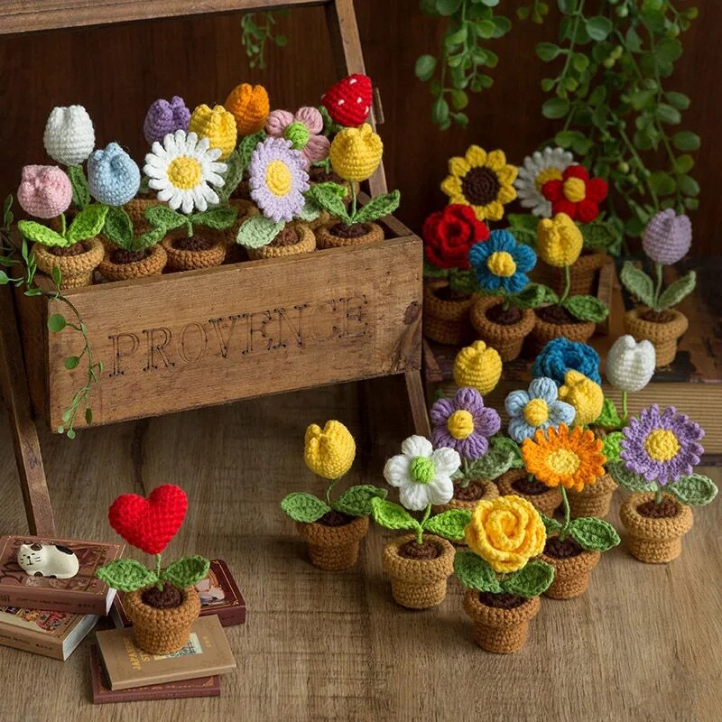 Crochet Blomkruka Dekoration Med Keramisk Bas Carvallo