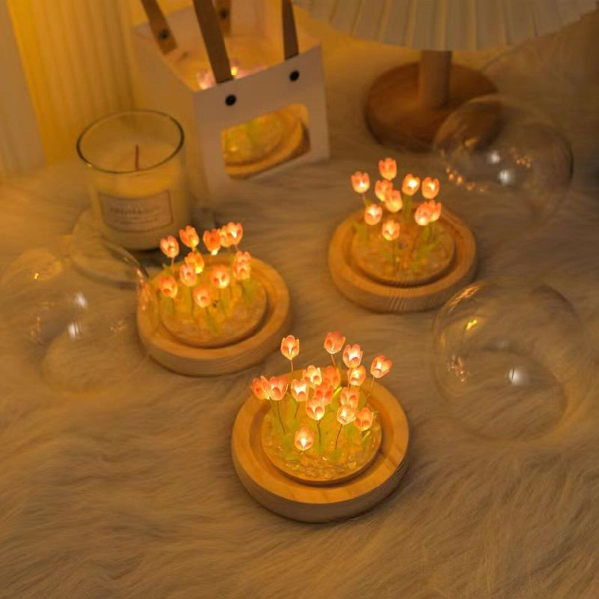 Handgjord Tulpan Nattlampa Mjukt Ljus Sovrum Skrivbord Dekor Carvallo