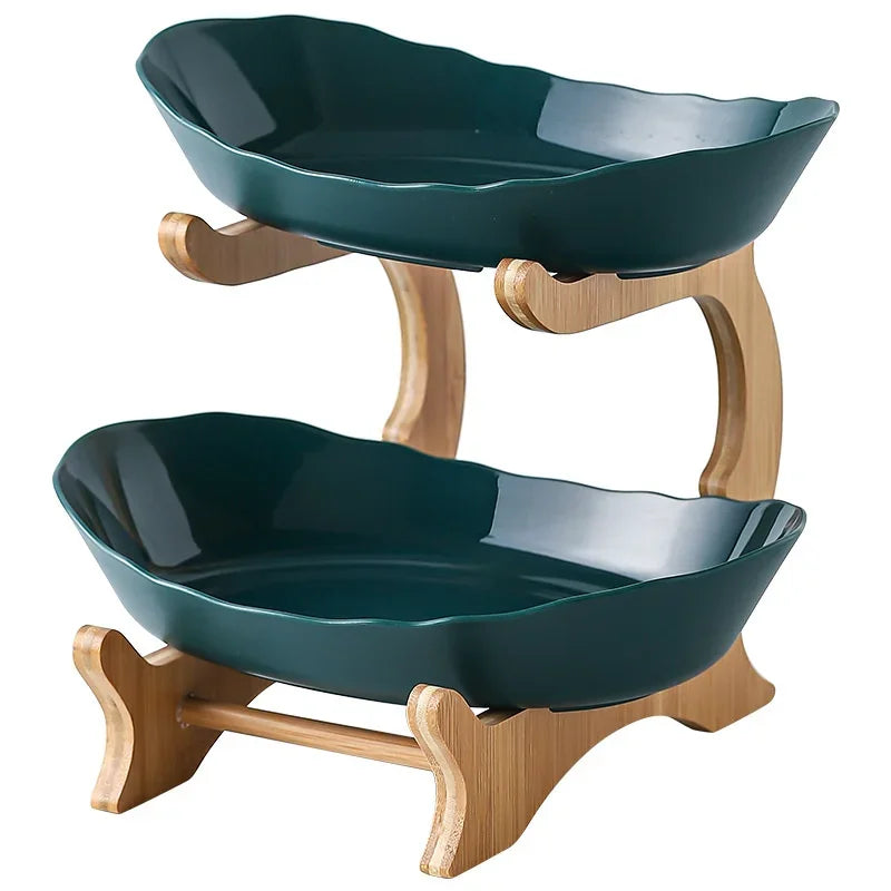 Skiktad Trä Fruktskål Oval Kök Serveringsfat Carvallo