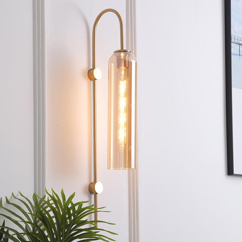 Mid Century Gooseneck Vägglampa Med Flöjt Glas Skärm Carvallo