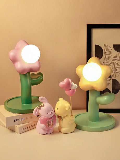 BloomShine - LED Blomma Bordsbelysning för Barnrum – Dekorativ Nattlampa i Blomdesign, Dimbar Belysning Carvallo