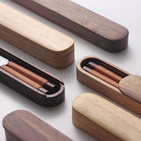 Carvallo – Svart valnöt trä ätpinnar med dekorativ tråd i lyxig trälåda Carvallo