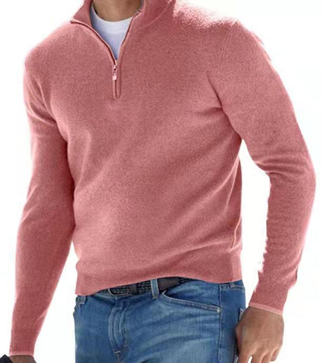 Herr Tröja Kvart-Zipper Bekväm 100% Bomull-Herrtröjor-Bellasverige-Rosa-S-Hemnix
