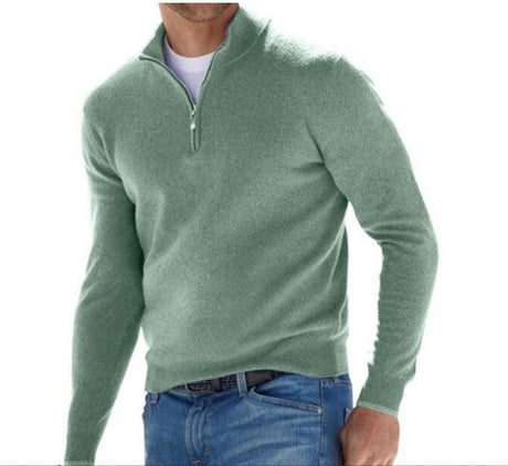 Herr Tröja Kvart-Zipper Bekväm 100% Bomull-Herrtröjor-Bellasverige-Grön-S-Hemnix