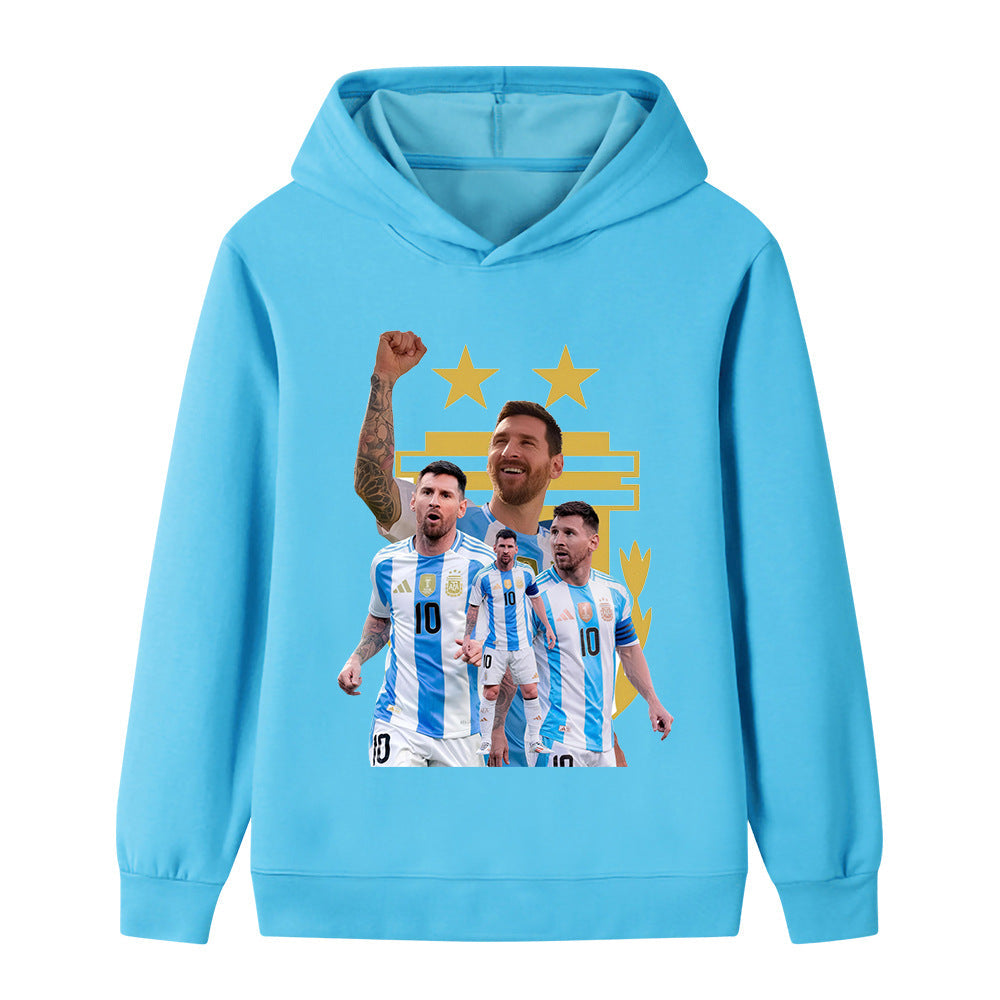 Messi Fotbolls Hoodie för Barn - Argetina Footballdinho