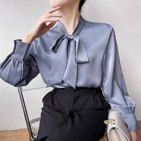 Dam Blus Elegant Silkelook Klassisk Feminin Design Polyester-Kvinnors blusar-Hemnix-Lavendel-S-Hemnix