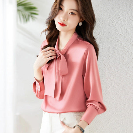 Dam Blus Elegant Silkelook Klassisk Feminin Design Polyester Hemnix