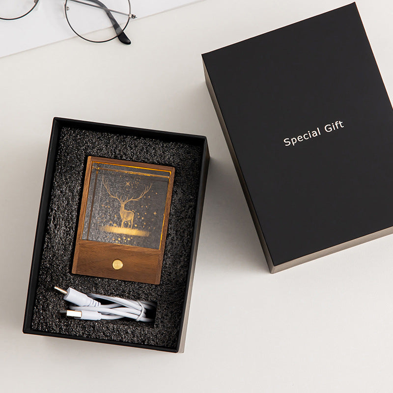 Kreativ Trälåda LED Nattljus Dekorativ Beröringsdämpbar Bordslampa Carvallo