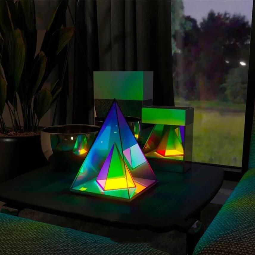 Vibrerande LED-akrylkublampa – färgglad geometrisk triangelljus MILA Sverige
