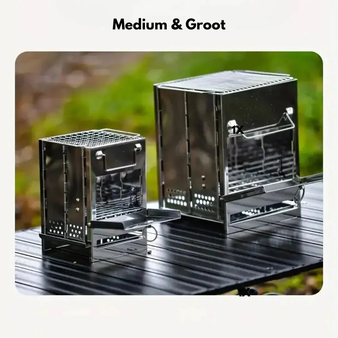 Bärbar hopfällbar campingkök i rostfritt stål – Lätt vedeldad utomhuskök MILA Sverige