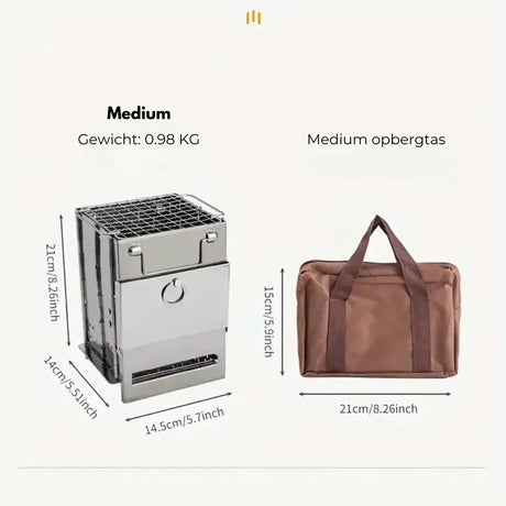 Bärbar hopfällbar campingkök i rostfritt stål – Lätt vedeldad utomhuskök MILA Sverige