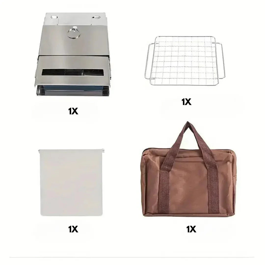 Fällbar rostfri stål-trä ugn – Bärbar campingkök för utomhuslagning Carvallo