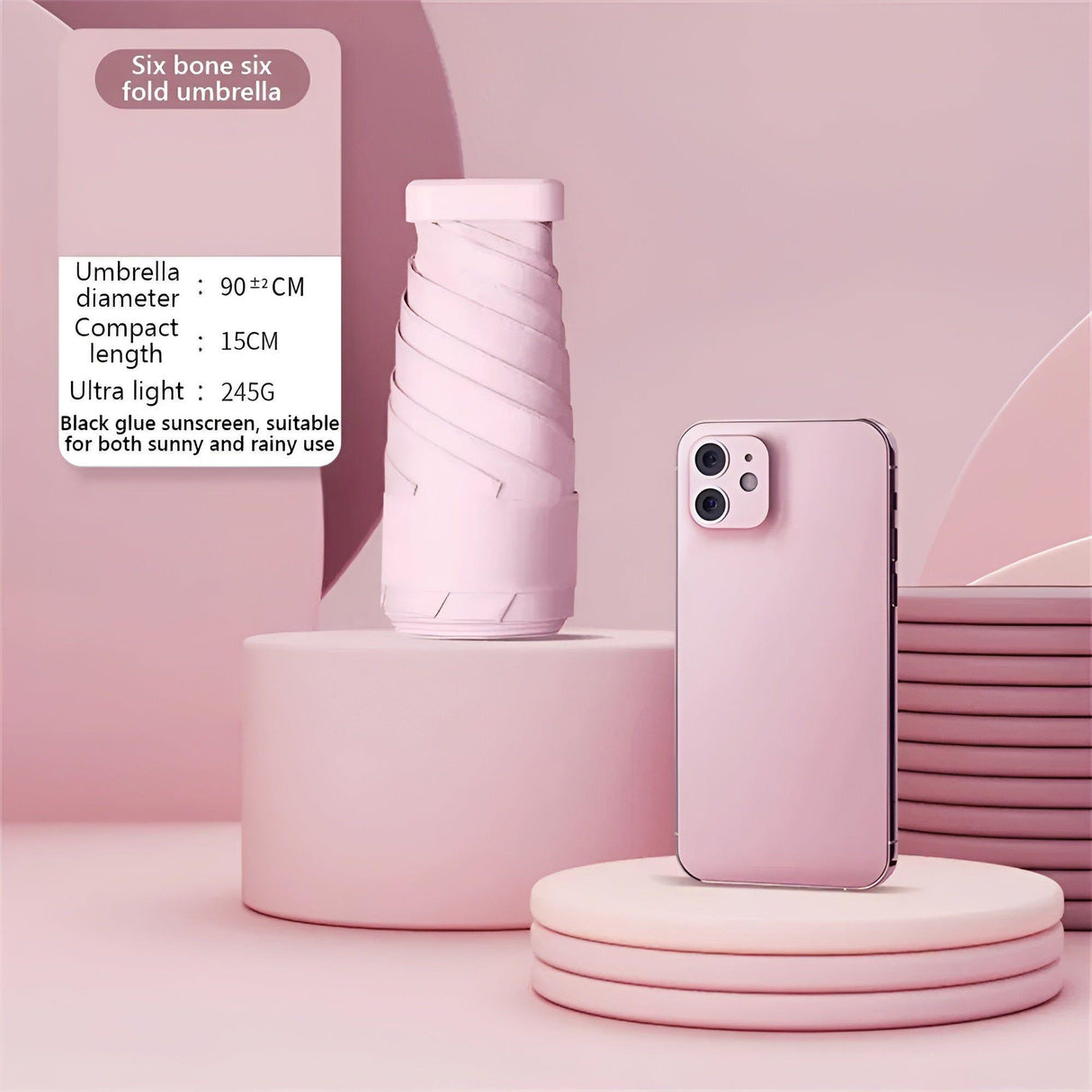 PocketSun Paraply - Lätt Kompakt Fällbar Reseparaply Carvallo