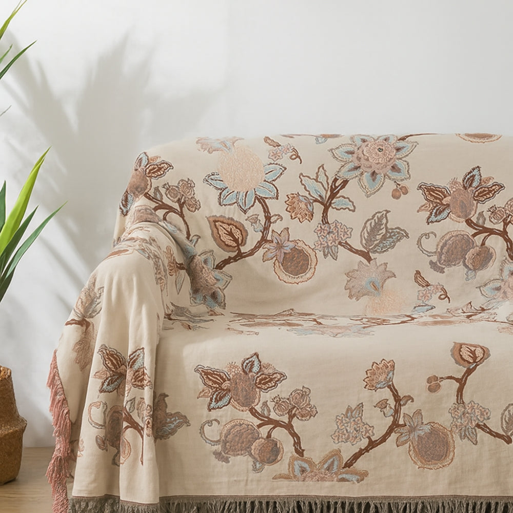 Orchid Trail Floral Cotton Tassel Sängfilt Carvallo