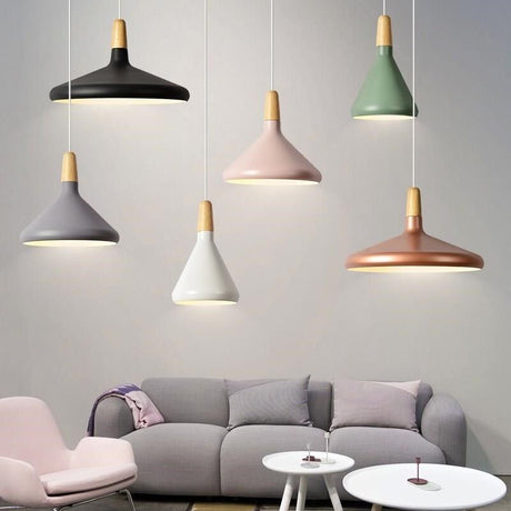 Nordisk Macaron Pendant Light | Trä Accent | Minimalistisk Charm | D7.09"-15.35" | Brick by Brick Carvallo