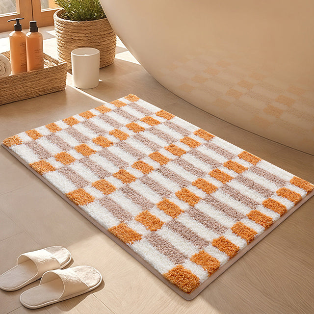 Rutig Halkfria Flockade Badrumsmatta Carvallo