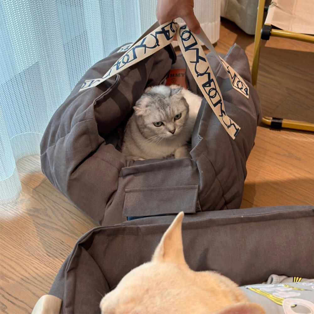 Bärbar husdjursäng med handtag Mysig tvättbar hundsäng Carvallo