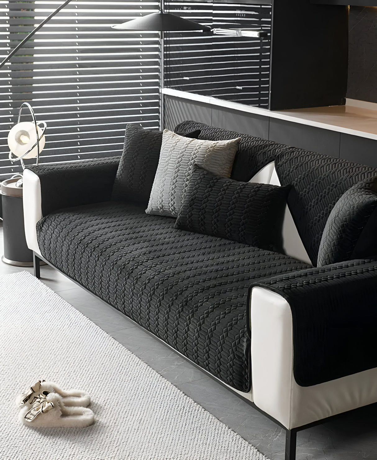 Premium plyschsamts sofföverdrag – Lyxigt geometriskt mönster med Halkfri baksida Carvallo