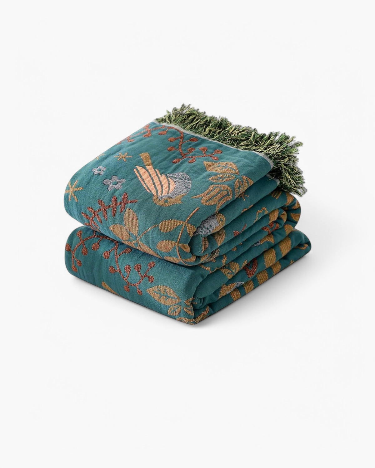 Carvallo – Elegant Bomull Pläd med Flygande Fåglar och Blomsterdetaljer Carvallo