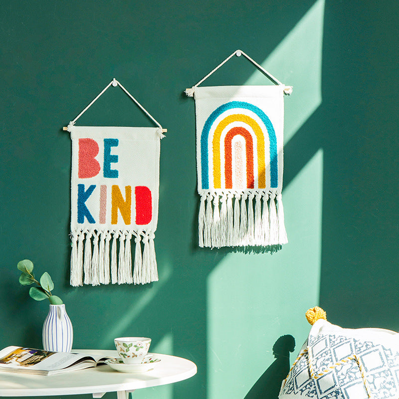Tufted Wall Art – Geometrisk Regnbågsbroderi Väggtape Carvallo