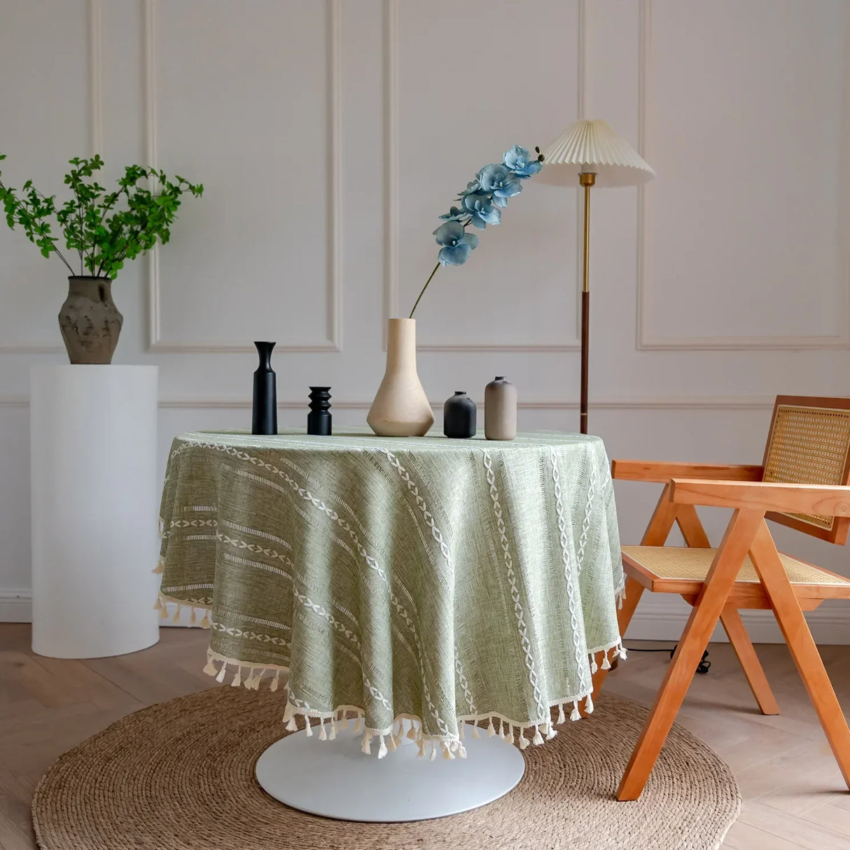 Bomull Linne Jacquard Runddukar med Fransar Carvallo