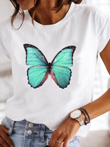 Kvinnors T-shirt Modern Tryckt Bomullsblandning