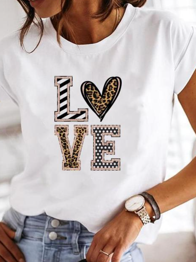 Kvinnors T-shirt Modern Tryckt Bomullsblandning