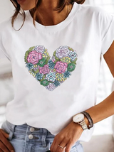Kvinnors T-shirt Modern Tryckt Bomullsblandning