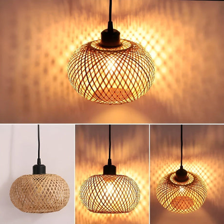 RattanShine Lampa - Handgjord Rattan Bamboo Chandeliers Takpendellampa Carvallo