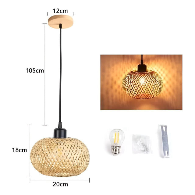 RattanShine Lampa - Handgjord Rattan Bamboo Chandeliers Takpendellampa Carvallo