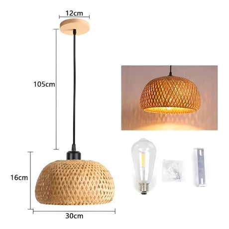 RattanShine Lampa - Handgjord Rattan Bamboo Chandeliers Takpendellampa Carvallo