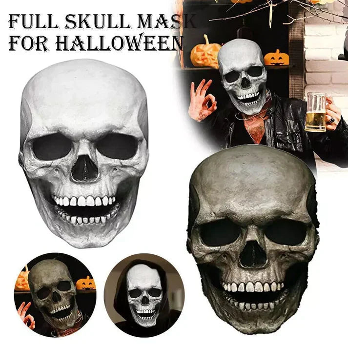 RoyaleGlow Rörlig Käft Realistisk Fullt Huvud Skallemask - Mänsklig Skelettmask för Halloween Fest Carvallo