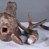Rustik 3D-väggskulptur med hjorthuvud - Monterad djurtrofékonst för bondgårds- och stugdekor MILA Sverige