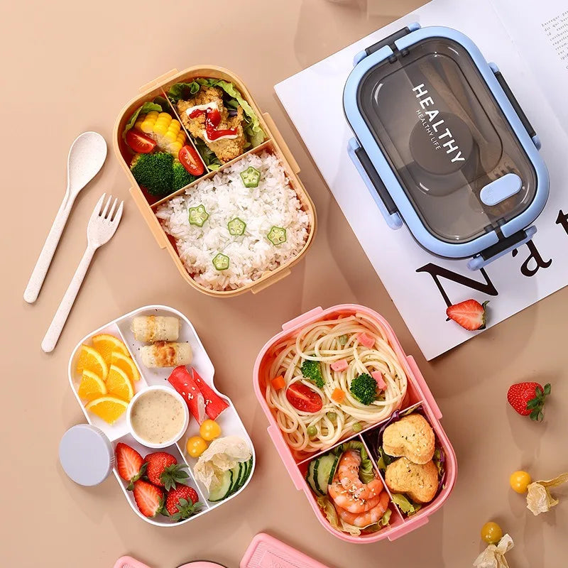 Royallure 1200ML Dubbellager Bento Lunch Box med Fack, Gaffel & Sked, Mikrosäker för Picknick & Kontor Carvallo