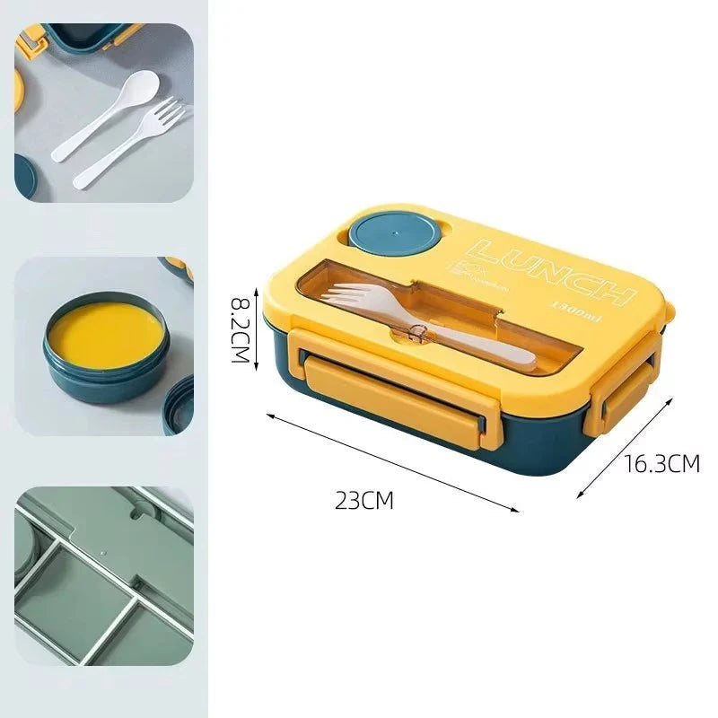 Royallure 1300ML Bärbar Bento Matlåda med Fack, Gaffel & Sked, Mikrosäker för Barn, Studenter & Kontor Carvallo