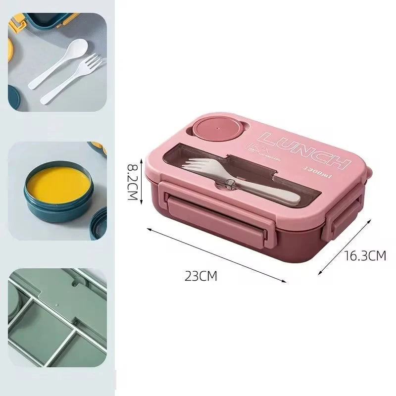 Royallure 1300ML Bärbar Bento Matlåda med Fack, Gaffel & Sked, Mikrosäker för Barn, Studenter & Kontor Carvallo