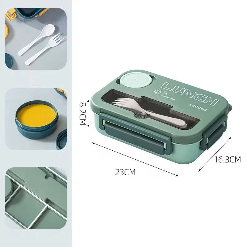 Royallure 1300ML Bärbar Bento Matlåda med Fack, Gaffel & Sked, Mikrosäker för Barn, Studenter & Kontor Carvallo